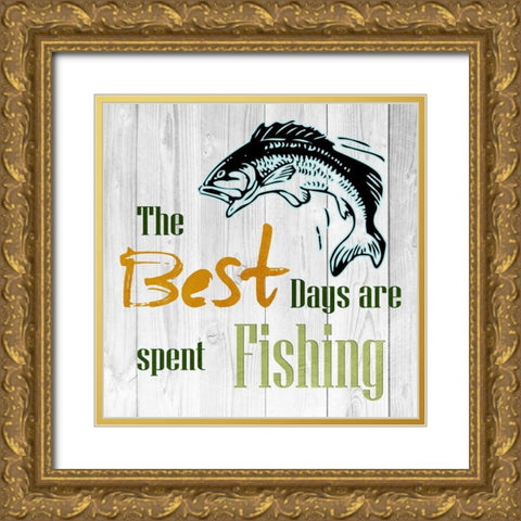 Fishing Days Gold Ornate Wood Framed Art Print with Double Matting by Lewis, Sheldon
