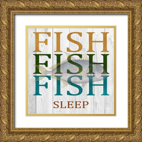 Fish Fish Fish Gold Ornate Wood Framed Art Print with Double Matting by Lewis, Sheldon