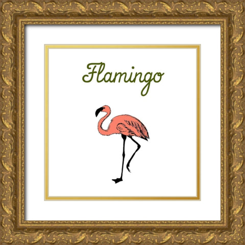Flamingo Gold Ornate Wood Framed Art Print with Double Matting by Lewis, Sheldon