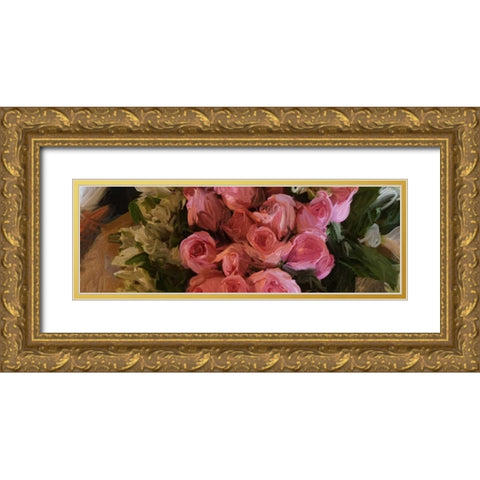Pink Roses Gold Ornate Wood Framed Art Print with Double Matting by Butcher, Sarah