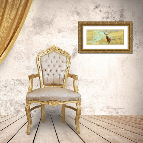 Stag With Magnolia Gold Ornate Wood Framed Art Print with Double Matting by Butcher, Sarah