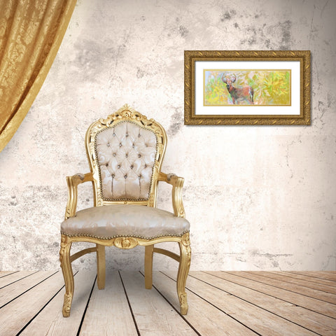 Deer With Magnolia Gold Ornate Wood Framed Art Print with Double Matting by Butcher, Sarah