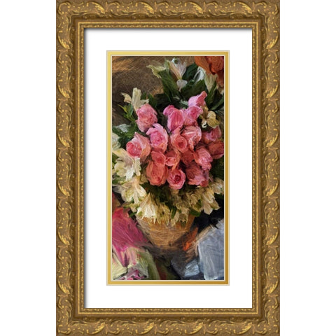 Roses Bouquet 1 Gold Ornate Wood Framed Art Print with Double Matting by Butcher, Sarah