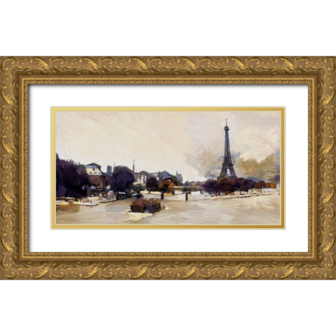 Eiffel Tower Seine View 2 Gold Ornate Wood Framed Art Print with Double Matting by Butcher, Sarah