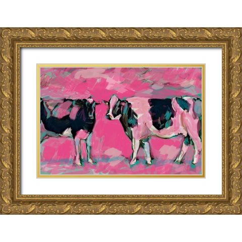 Pink Cows 1 Gold Ornate Wood Framed Art Print with Double Matting by Butcher, Sarah