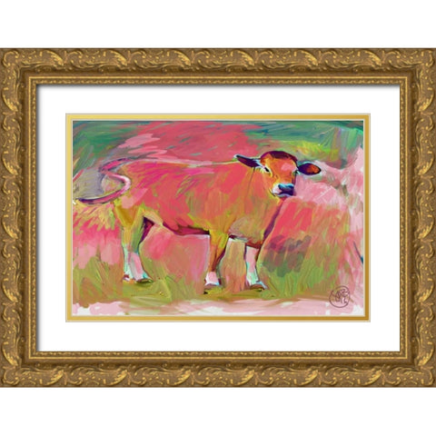 Pink Calf 2 Gold Ornate Wood Framed Art Print with Double Matting by Butcher, Sarah