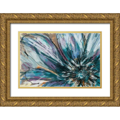 Blue Flower Gold Ornate Wood Framed Art Print with Double Matting by Butcher, Sarah