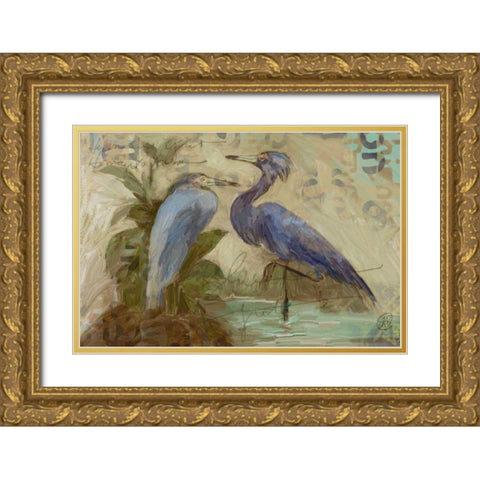 Egret Pair 2 Gold Ornate Wood Framed Art Print with Double Matting by Butcher, Sarah