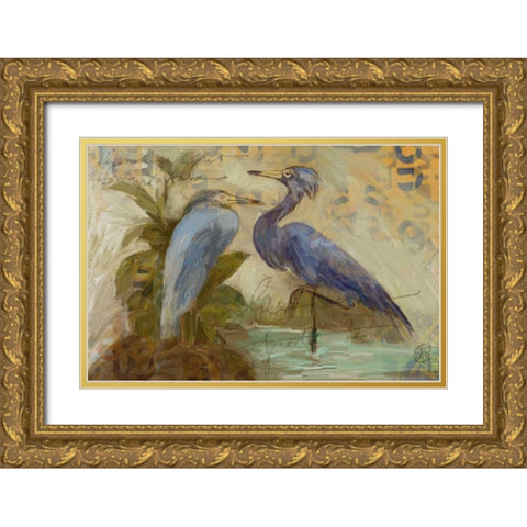 Egret Pair Gold Ornate Wood Framed Art Print with Double Matting by Butcher, Sarah