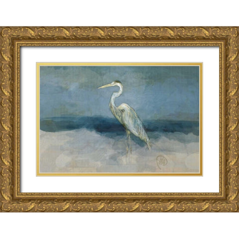 White Heron Gold Ornate Wood Framed Art Print with Double Matting by Butcher, Sarah