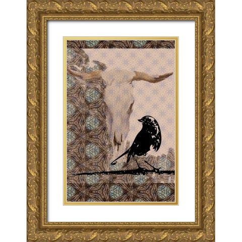 Skull Bird Gold Ornate Wood Framed Art Print with Double Matting by Butcher, Sarah
