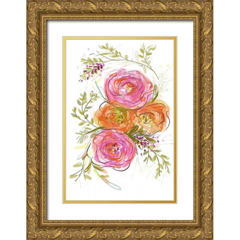 Peonies Gold Ornate Wood Framed Art Print with Double Matting by Butcher, Sarah