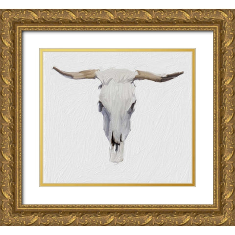 Alabaster Cow Skull Gold Ornate Wood Framed Art Print with Double Matting by Butcher, Sarah