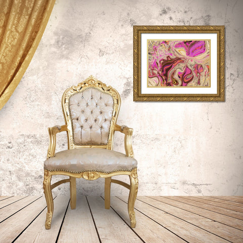 Pink and Tan Paint Pour Gold Ornate Wood Framed Art Print with Double Matting by Butcher, Sarah