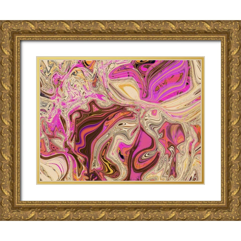 Pink and Tan Paint Pour Gold Ornate Wood Framed Art Print with Double Matting by Butcher, Sarah