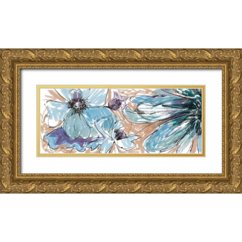 Blue Flowerrs 2 Gold Ornate Wood Framed Art Print with Double Matting by Butcher, Sarah