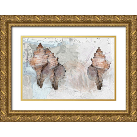 Maps And Shells Gold Ornate Wood Framed Art Print with Double Matting by Butcher, Sarah