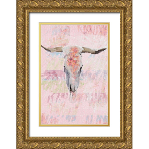 Southwest Cow Skull Gold Ornate Wood Framed Art Print with Double Matting by Butcher, Sarah