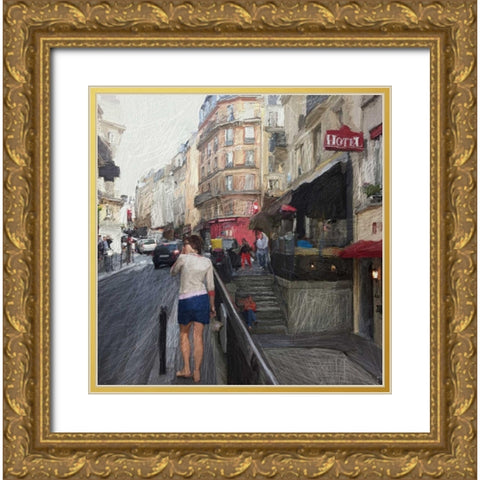 Streets of Paris Gold Ornate Wood Framed Art Print with Double Matting by Butcher, Sarah