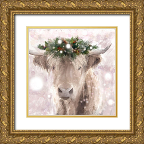 Highland Cow Gold Ornate Wood Framed Art Print with Double Matting by Butcher, Sarah