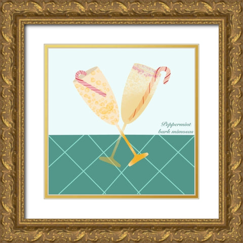 Peppermint Mimosas Gold Ornate Wood Framed Art Print with Double Matting by Swati, Siotia