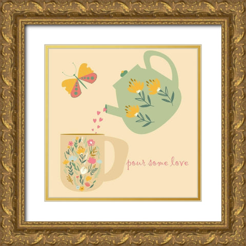 Pour Some Love Gold Ornate Wood Framed Art Print with Double Matting by Swati, Siotia