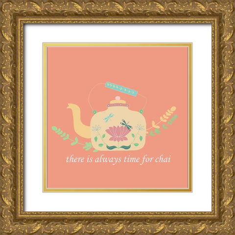 Time For Chai Gold Ornate Wood Framed Art Print with Double Matting by Swati, Siotia