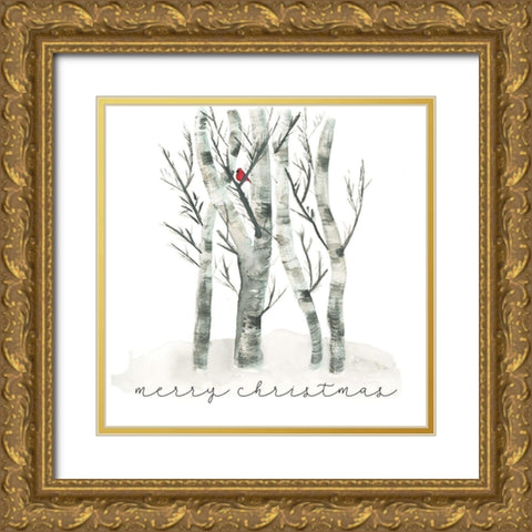 Merry Christmas 3 Gold Ornate Wood Framed Art Print with Double Matting by Stella & Jack Studio