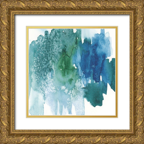 Aqua Abstract Gold Ornate Wood Framed Art Print with Double Matting by vdk atelier