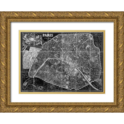 Paris Map BW Gold Ornate Wood Framed Art Print with Double Matting by Carlson, Tina