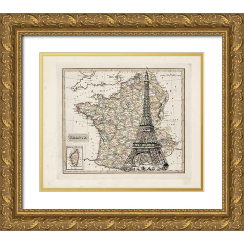 Eiffel Tower Map Gold Ornate Wood Framed Art Print with Double Matting by Carlson, Tina