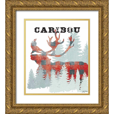 Plaid Caribou Gold Ornate Wood Framed Art Print with Double Matting by Carlson, Tina