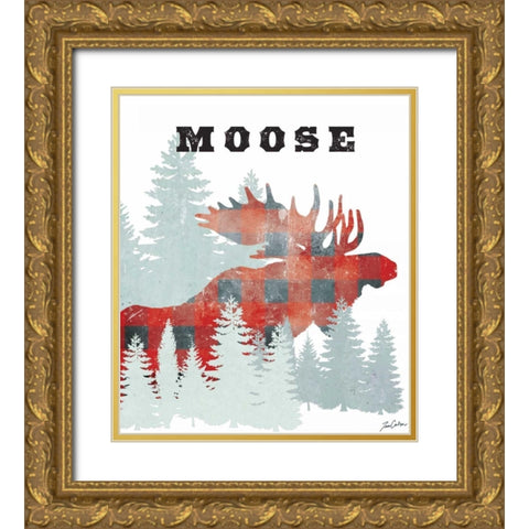 Plaid Moose Gold Ornate Wood Framed Art Print with Double Matting by Carlson, Tina