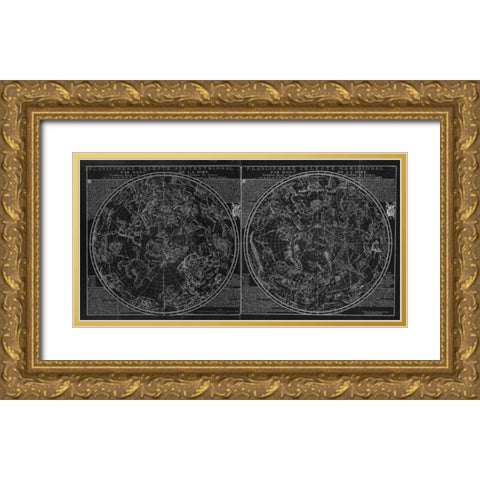 Planisphere Celeste BW Gold Ornate Wood Framed Art Print with Double Matting by Carlson, Tina