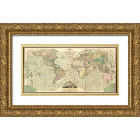 Tattered World Map Gold Ornate Wood Framed Art Print with Double Matting by Carlson, Tina