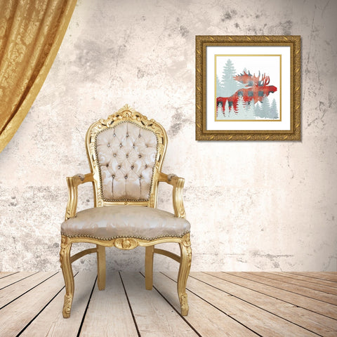 Moose Plaid Forest Gold Ornate Wood Framed Art Print with Double Matting by Carlson, Tina