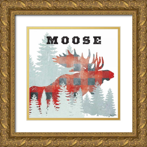 Moose Plaid Gold Ornate Wood Framed Art Print with Double Matting by Carlson, Tina