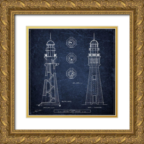 Buffalo Lighthouse Navy Gold Ornate Wood Framed Art Print with Double Matting by Carlson, Tina