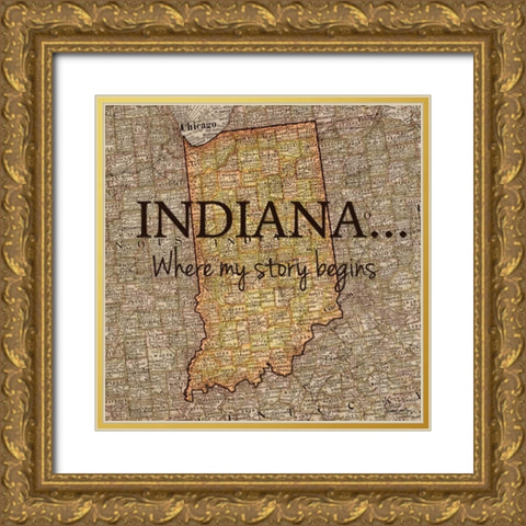 Story Indiana Gold Ornate Wood Framed Art Print with Double Matting by Carlson, Tina