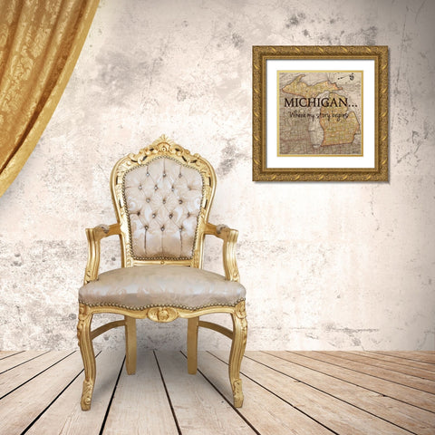 Story Michigan Gold Ornate Wood Framed Art Print with Double Matting by Carlson, Tina