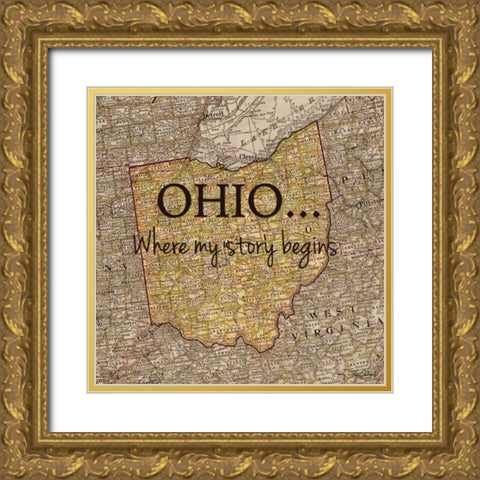 Story Ohio Gold Ornate Wood Framed Art Print with Double Matting by Carlson, Tina