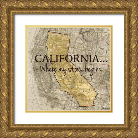 Story California Gold Ornate Wood Framed Art Print with Double Matting by Carlson, Tina