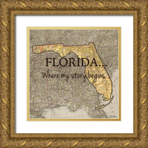 Story Florida Gold Ornate Wood Framed Art Print with Double Matting by Carlson, Tina
