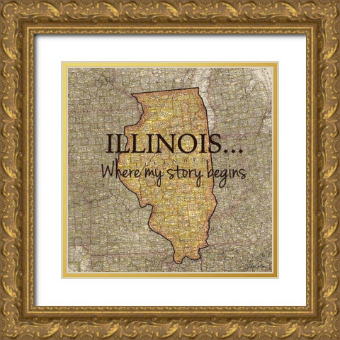 Story Illinois Gold Ornate Wood Framed Art Print with Double Matting by Carlson, Tina