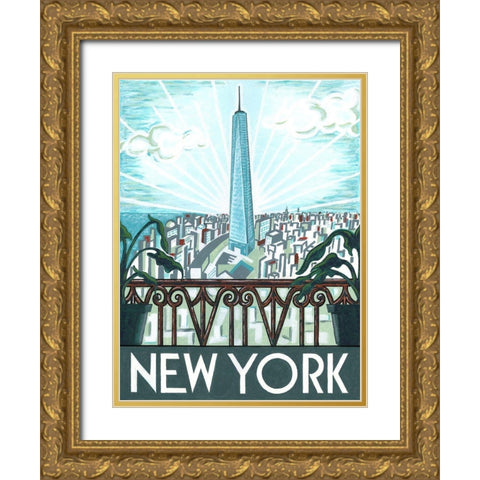 New York View Gold Ornate Wood Framed Art Print with Double Matting by Reaves, Thom