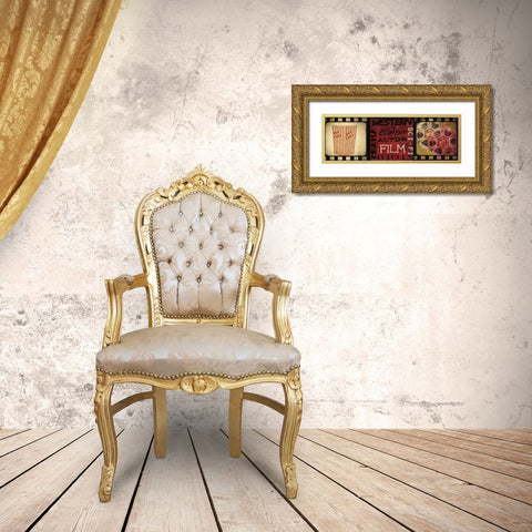 POPCORN AND FILM REEL Gold Ornate Wood Framed Art Print with Double Matting by Greene, Taylor