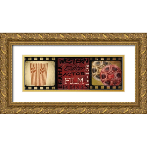 POPCORN AND FILM REEL Gold Ornate Wood Framed Art Print with Double Matting by Greene, Taylor