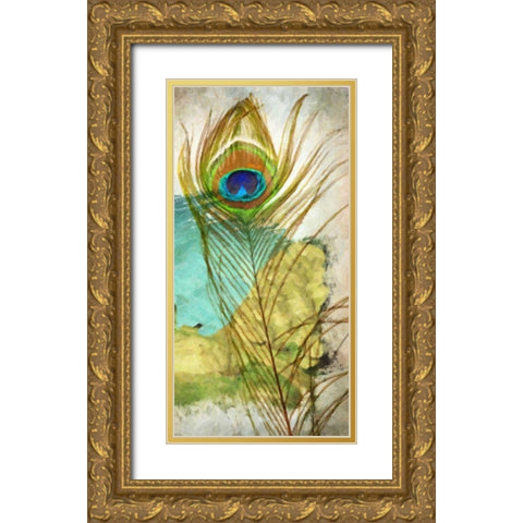 PEACOCK FEATHER 1 Gold Ornate Wood Framed Art Print with Double Matting by Greene, Taylor