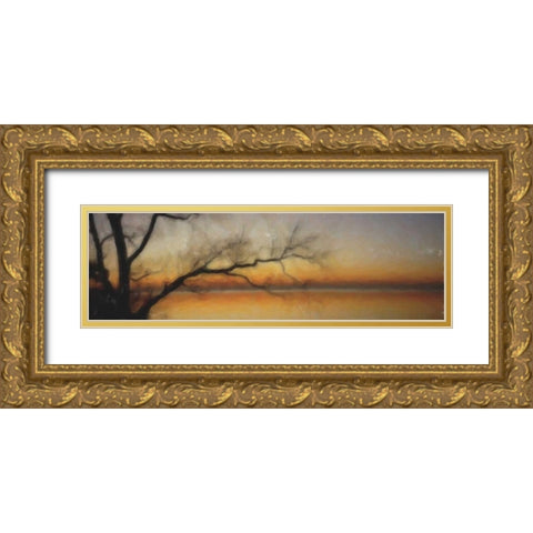 Tranquil Tree Silhouette Gold Ornate Wood Framed Art Print with Double Matting by Greene, Taylor