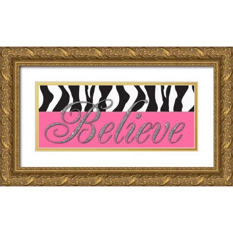 Believe Glitter Gold Ornate Wood Framed Art Print with Double Matting by Greene, Taylor